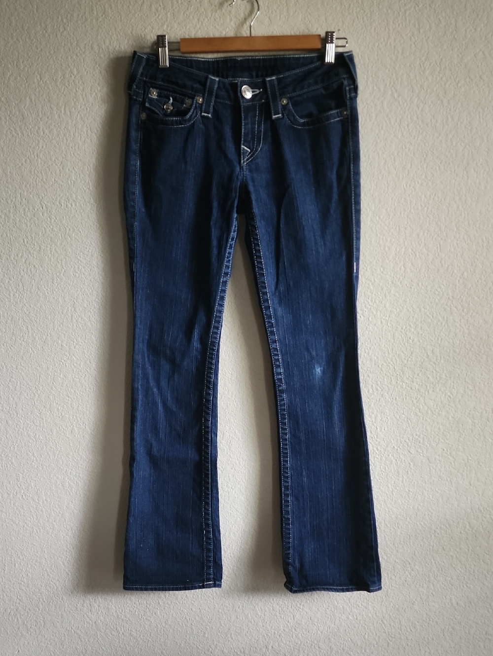 True Religion Women's 27 Becky Low Rise Flare Dark Wash Jeans